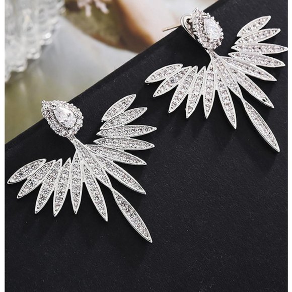 silver toned metal Cubic Zirconia Decor Earrings - Picture 3 of 7